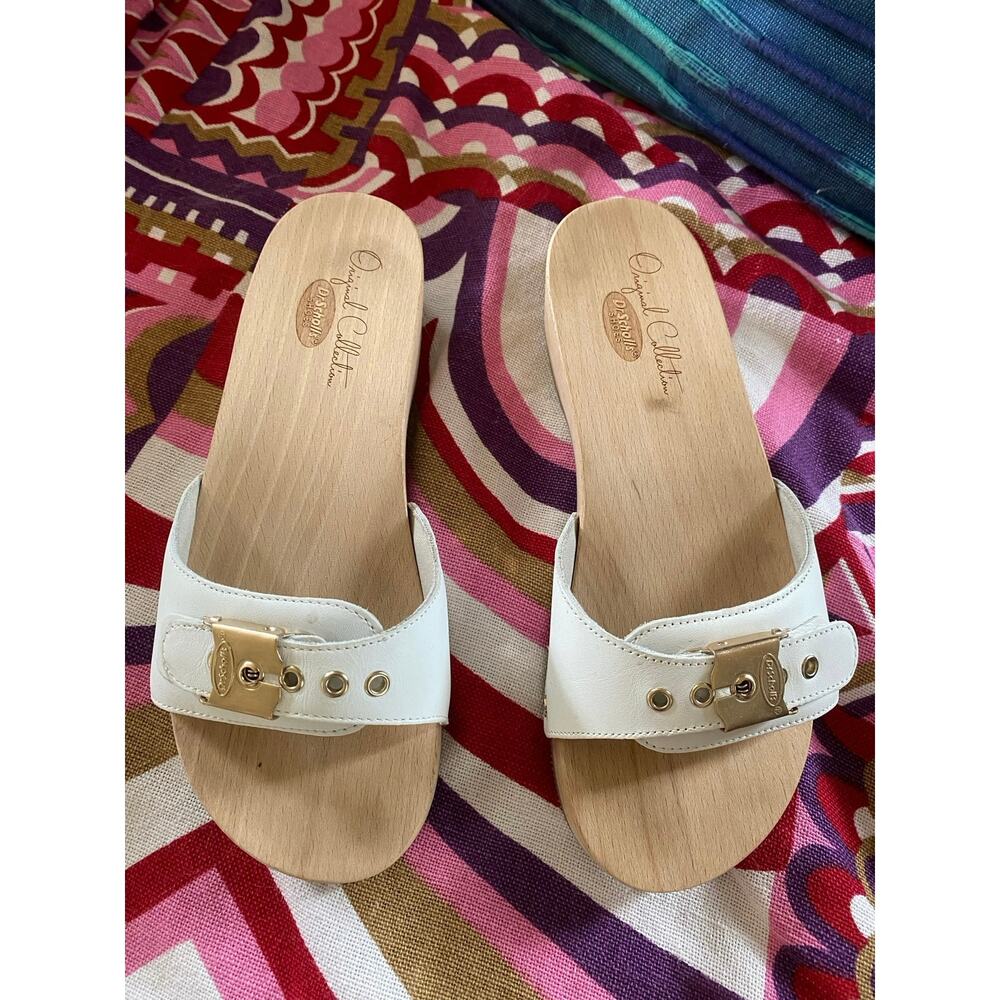 Dr Scholls Original Collection Sandals Wood Leather White Womens Size 6